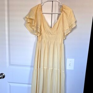 Pastel Yellow Flutter Sleeve Maxi Dress - spring / summer dress